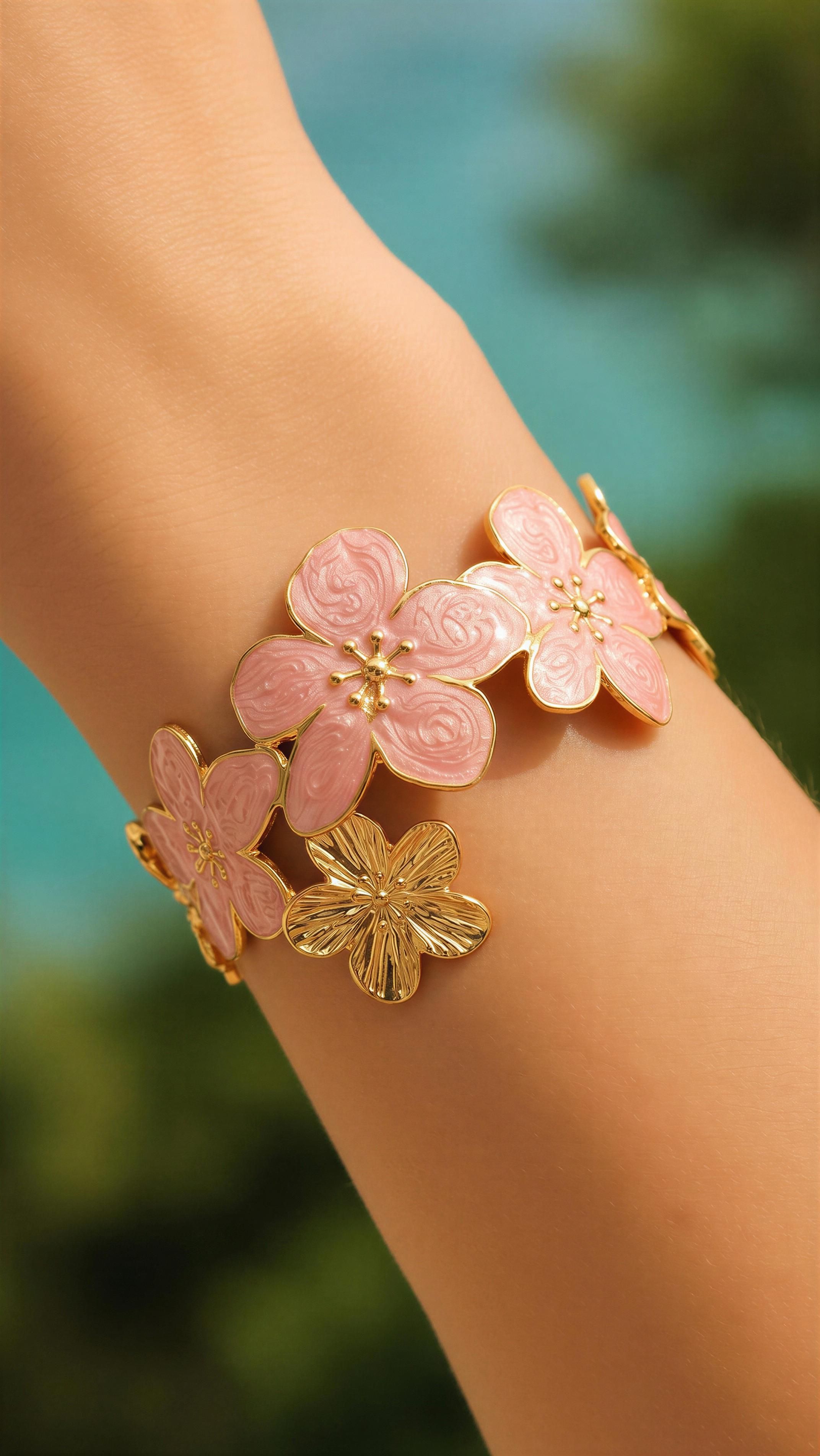 Brazalete flor rosa esmalte