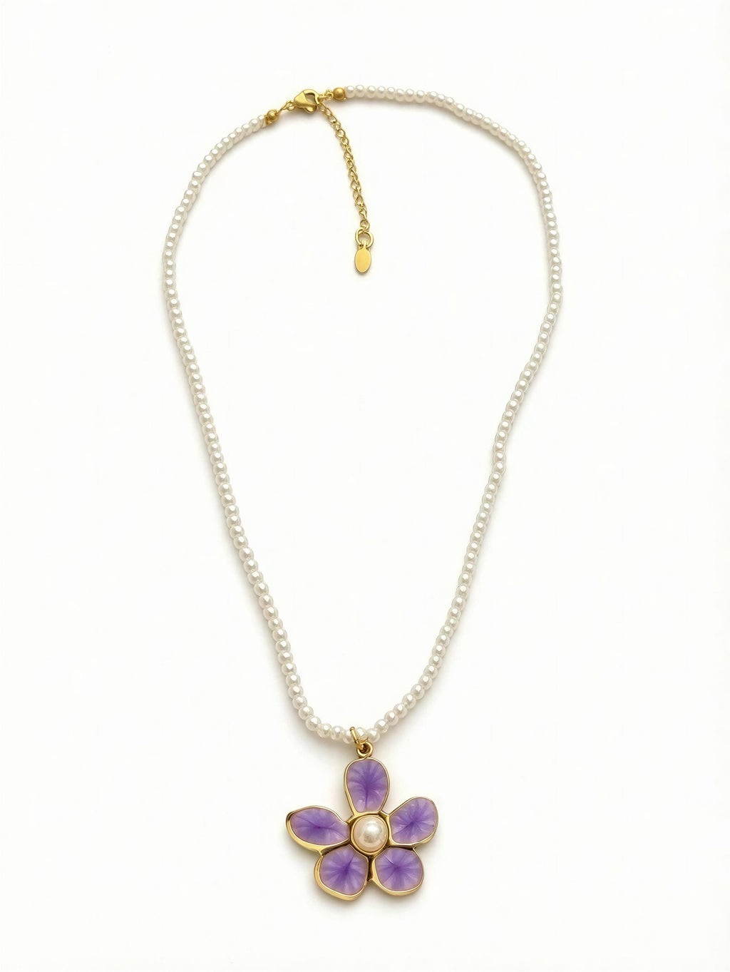 Collar perla con flor esmalte