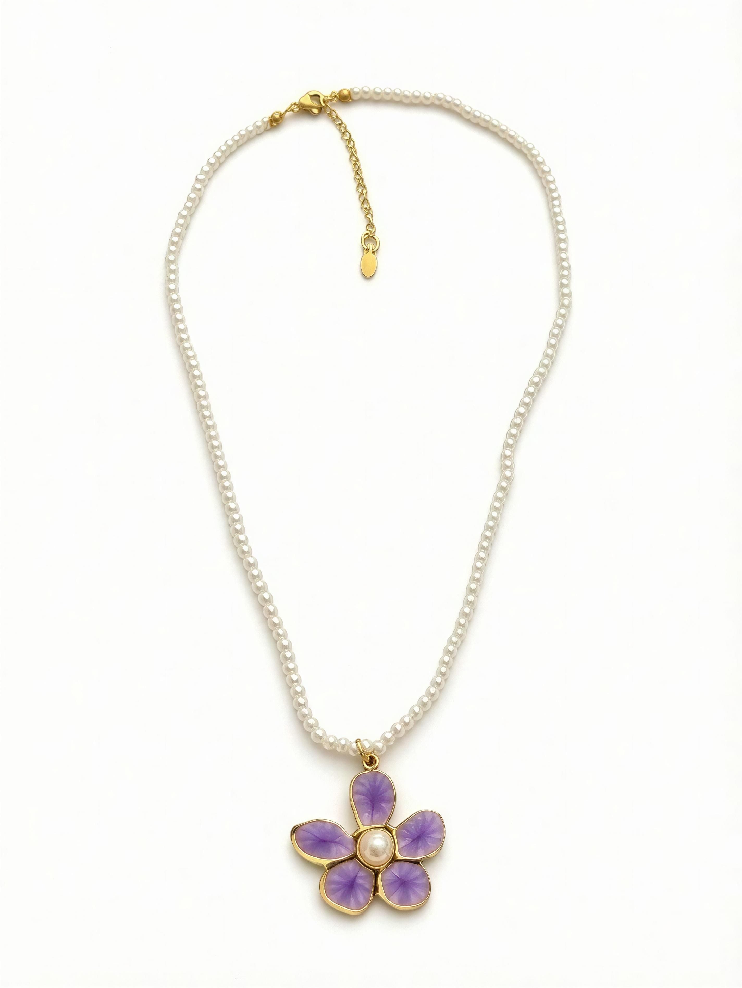 Collar perla con flor esmalte
