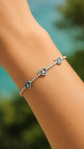 Pulsera  strass con corazones turquesa
